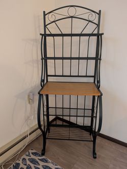 Black Metal Baker's Rack with Wood Shelf