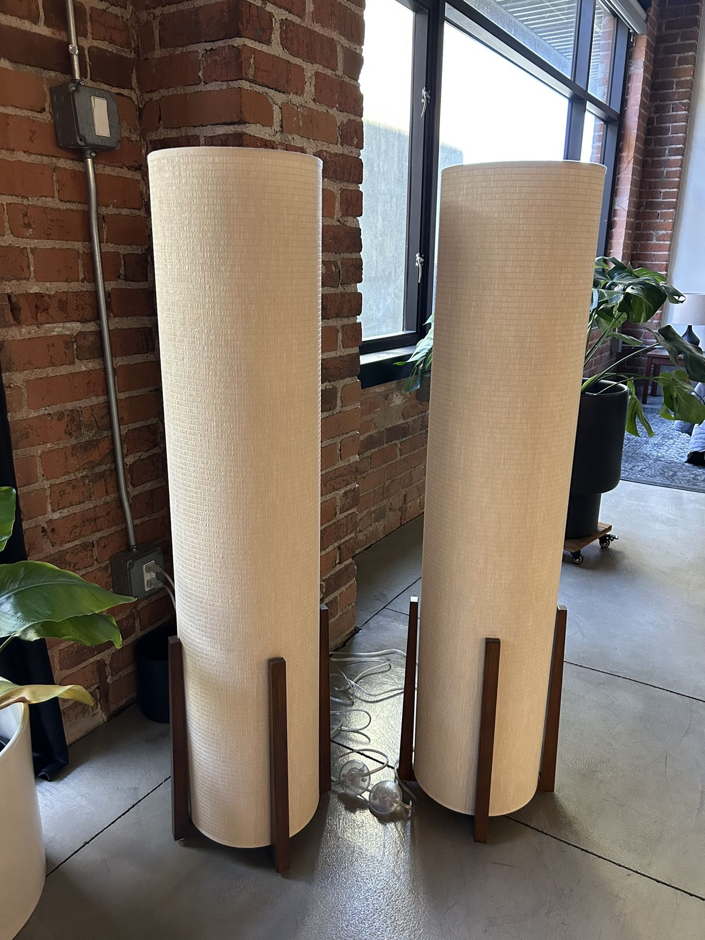 Crate & Barrel Weave Natural Floor Lamps - Pair - Mid century Style