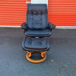 Ekornes Stressless Large  Leather Recliner With Ottoman