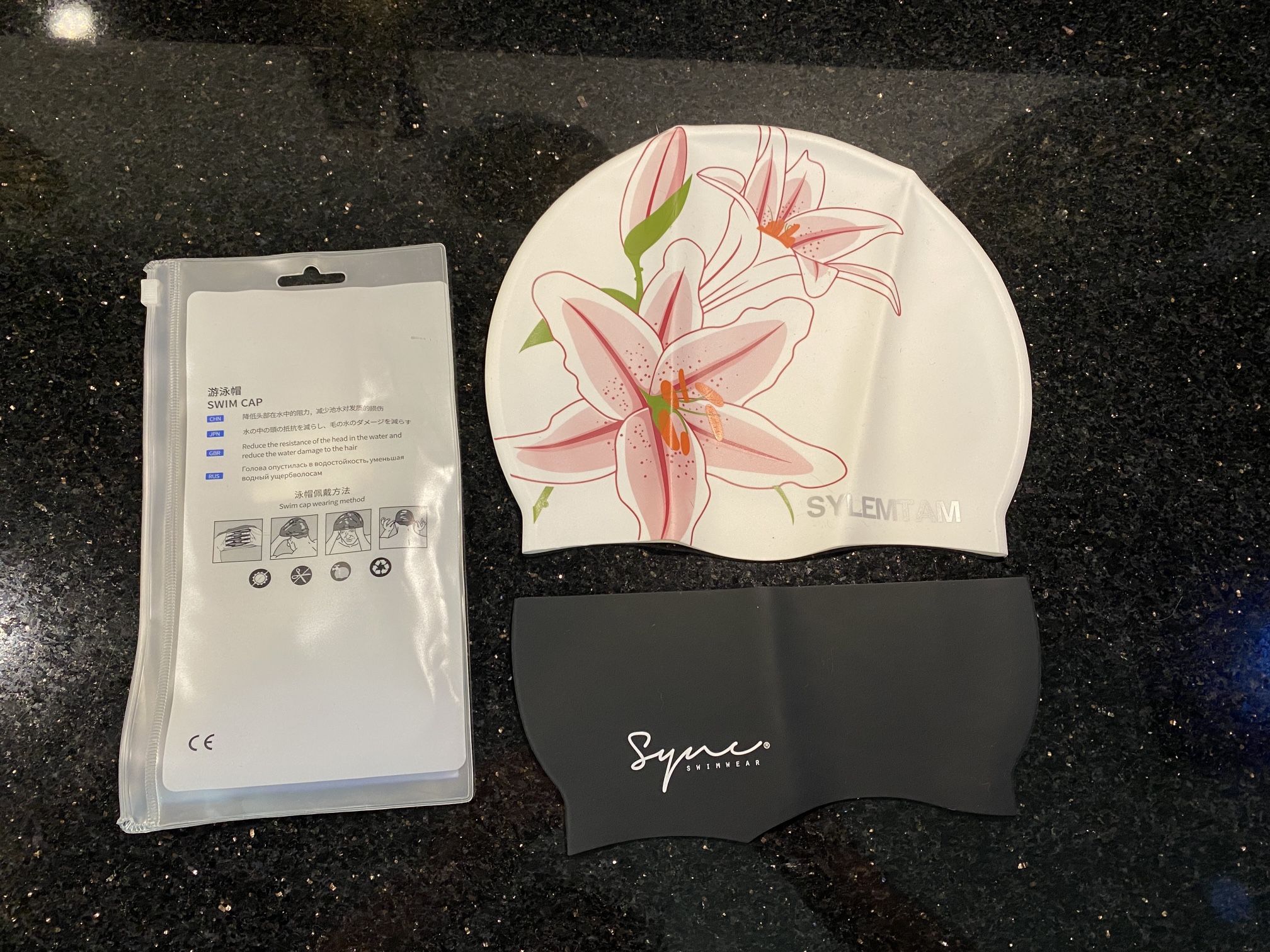 SYLEMTAM Silicone Swimming Cap and SYNC Hair & Ear Guard Headband 