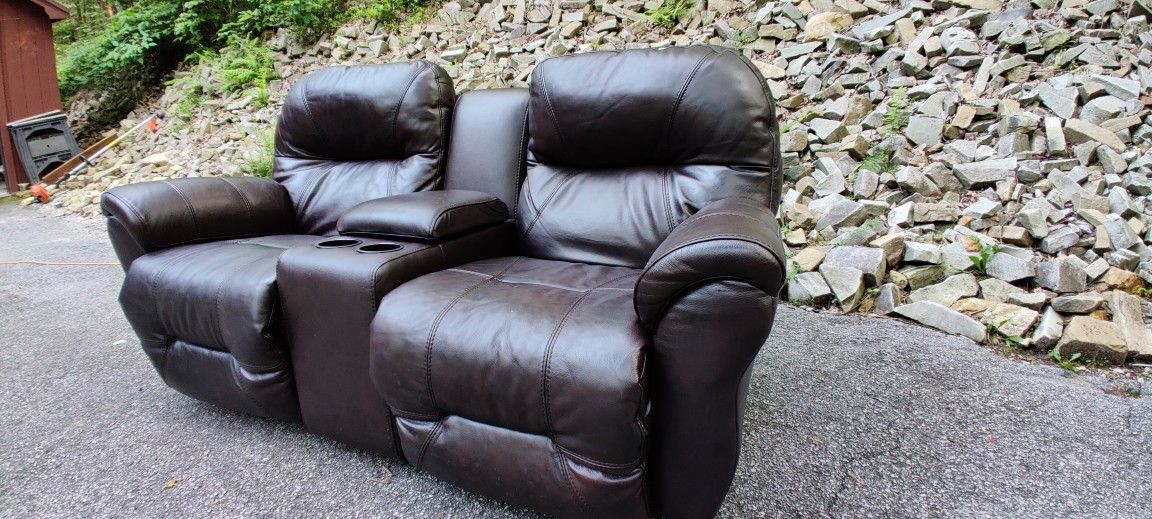 Like New - Genuine Leather - Power Reclining - Luxurious CONSOLE LOVESEAT