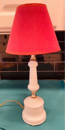 Vintage mid century white hobnail milk glass Boudoir lamp