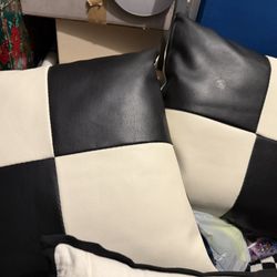 Leather Checkered Black And White Pillows 