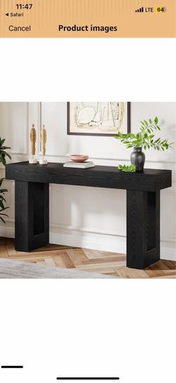Black Farmhouse Rectangular Wood Finished 62.99-in W x 33.46-in H Console table