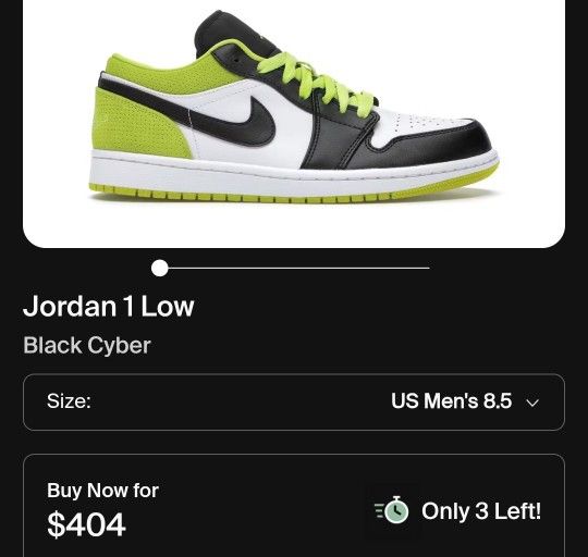 Jordan 1 low Black Cyber
Used
Size 8.5
