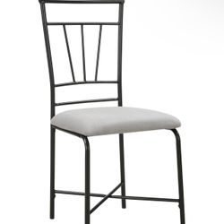 2x Black Sturdy metal chairs, Nicely padded chairs with grey microfiber upholstery