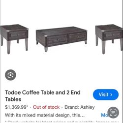 Coffee Lift Table & 2 End Tables 
