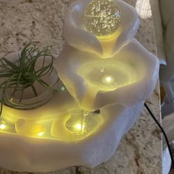 Pink Quartz New ( Outside Of Box For Photos ) Light Up Waterfall With Area For Plant And Spinning Ball At Top