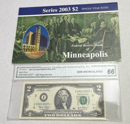 ** 2003 $2 DOLLAR BILL STAR~I00013537* Graded 66 Gem Uncirculated **