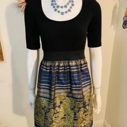 Xhileration Women’s Medium Dress Black Gold Navy Blue  Holiday Metallic Bottom 