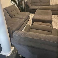 Dark Grey Sofa And Loveseat With Ottoman