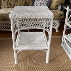 White wicker side tables