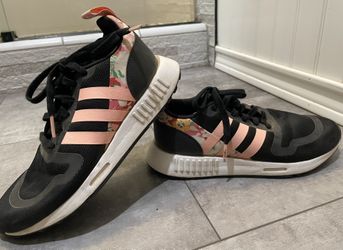 Black Adidas Running Shoe With Pink Trim-Youth