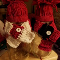 hat and scarf Mason jars