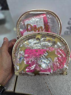 Clear Cosmetic Bag Set with Gold Star Print