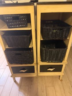 Shelves with baskets.
