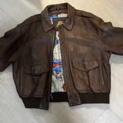 Classic Full Zip Bomber Leather Jacket