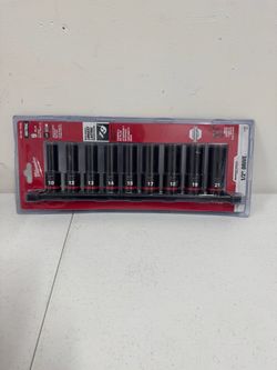 MILWAUKEE SHOCKWAVE 1/2 in. Drive Metric Deep Well 6 Point Impact Socket Set (9-Piece)