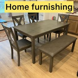 Furniture table with four chair and bench