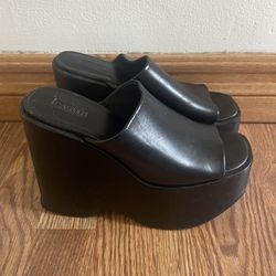90s Black block Wedge Sandals-Size 6