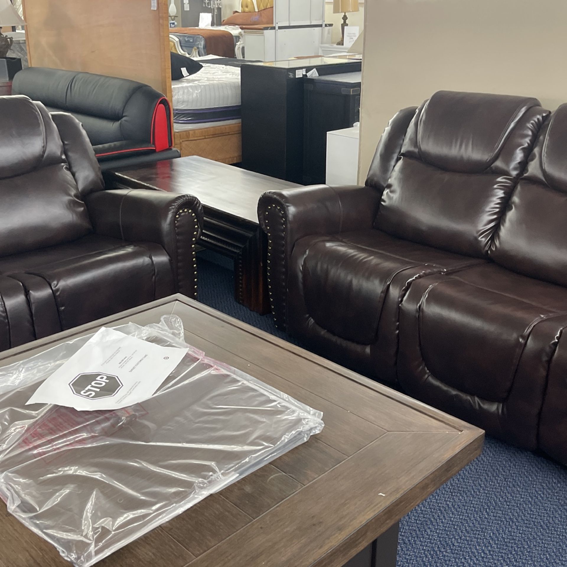 Bonded Leather, Two Pieces Reclining Sofa And Loveseat