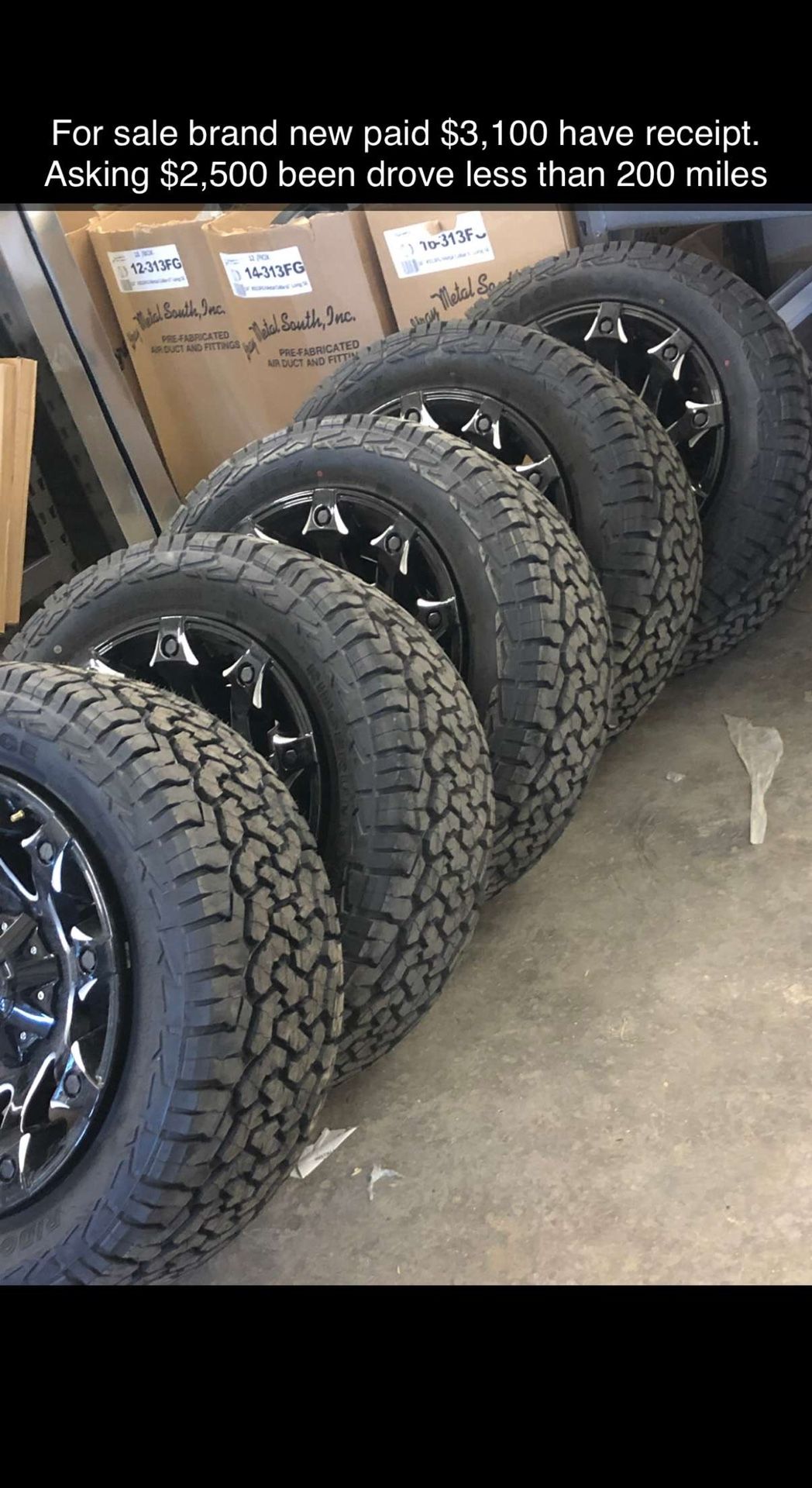 5 BRAND NEW Tires And Rims  Just Bought Last Month, I Have Receipt  Have Less Than 200 Miles Driven On Them.20 Inch Fuel Rims, Tires 33X12.50X20 