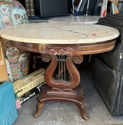 Antique Victorian Lyre Marble Top Table