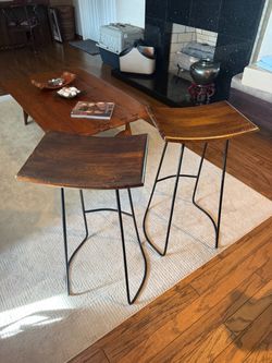Set of 2 wood and metal bar stools