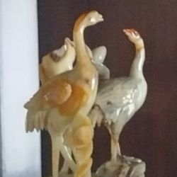 One-Old Chinese Carved Serpentine Of Cranes 