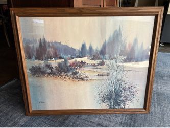 Framed landscape print of a watercolor artwork by artist Pat Denman