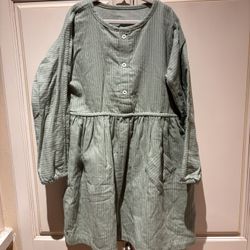 New Oso & Me Green Striped Snap Front Dress long sleeves size 7