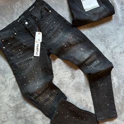 Purple jeans Black ripped Paint Splatter 