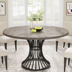XK00622 Round Dining Table for 4-6, 47" Farmhouse Circle Kitchen Table