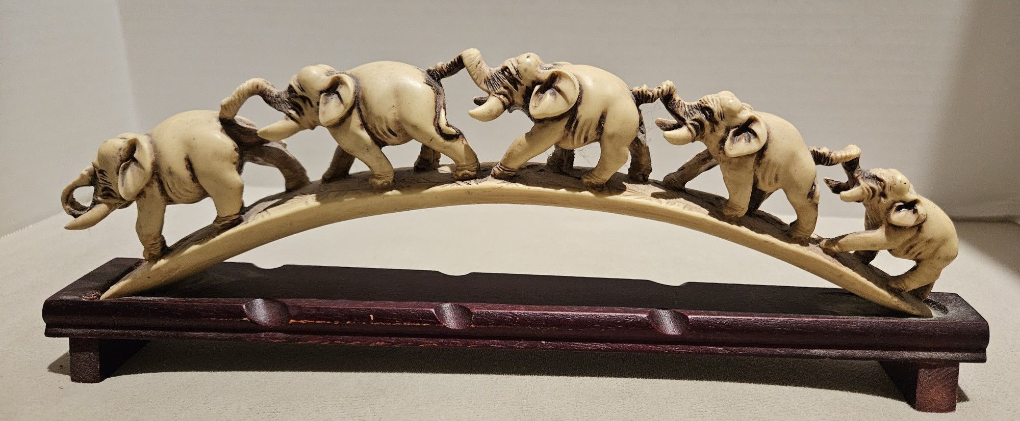 A Line Of 5 Walking Elephants Crossing Bridge Of Wisdom Vintage