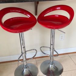 Set Of 2 Red Bar Stools