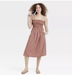 New A New Day Striped Midi Dress w/ Pockets XS Brown / White