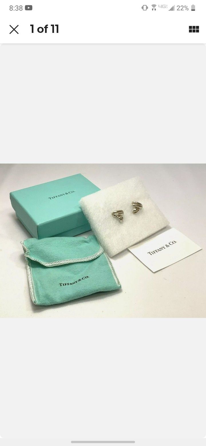 Tiffany & Co 18K Yellow Gold 925 Sterling Silver Earrings w/ cloth and box #5460