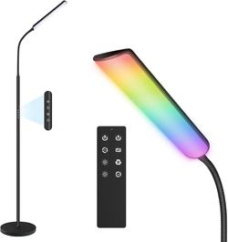 Dimunt LED Floor Lamp, Stepless Adjustable 3000K-6000K Colors, RGB 4 Color Temps, Bright 15W Floor Lamps for Living Room with 1H Timer, Reading Standi