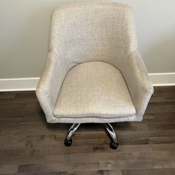 Office Desk Chair - Oatmeal Beige Linen - On Wheels