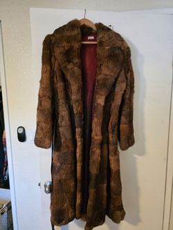 Vintage 70s 80s Full Length Patchwork Rabbit Fur Coat Brown