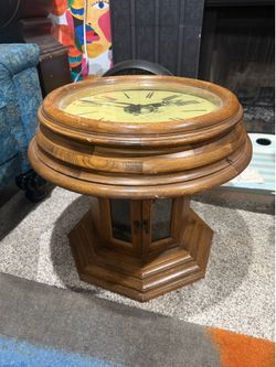 Rare Vintage Oak Clock Side Table with Storage Base - Excellent Condition