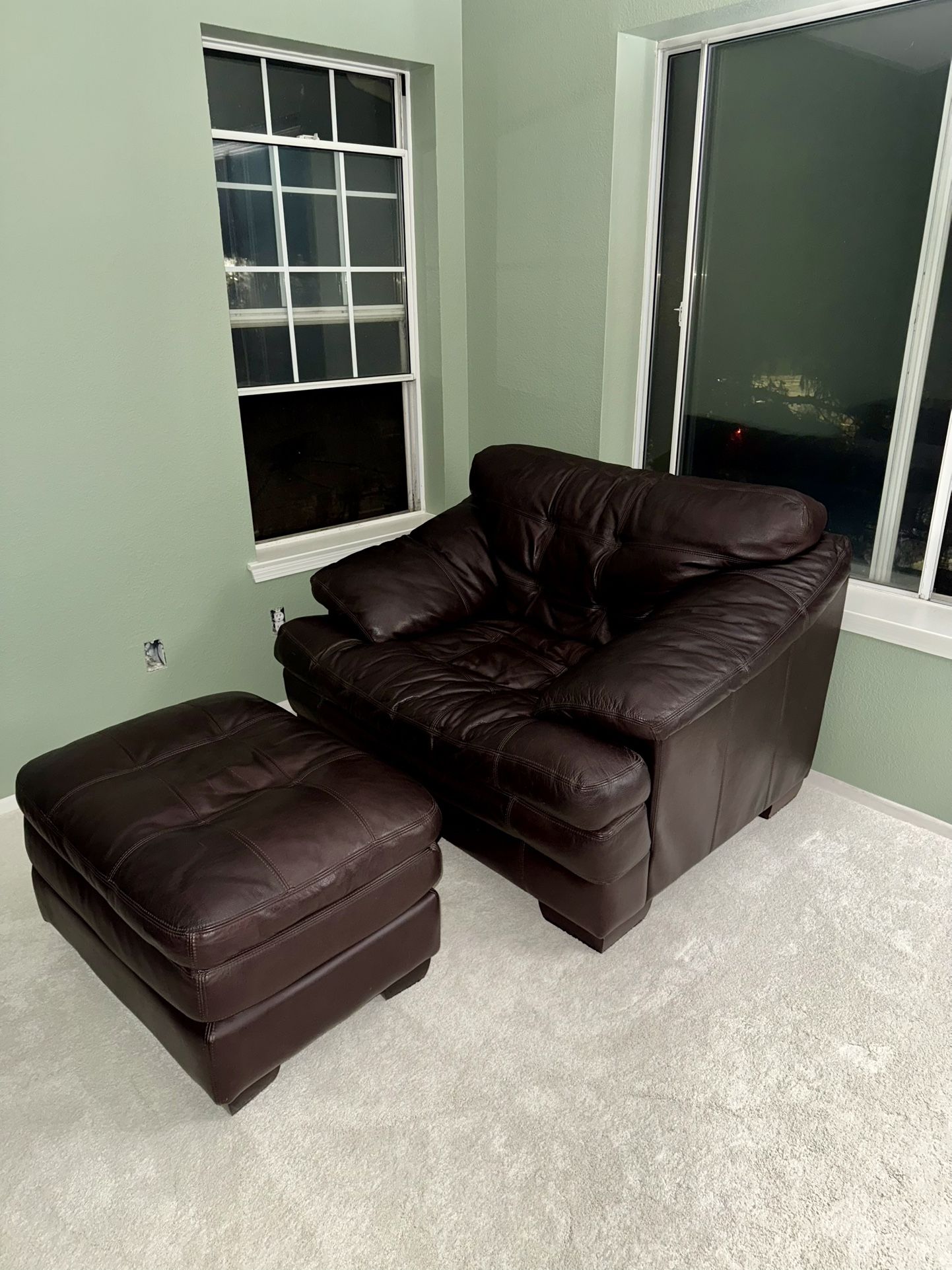 Leather Chair and Ottoman 