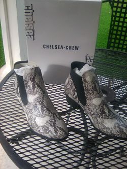 Chelsea Crew grey and black snake print booties