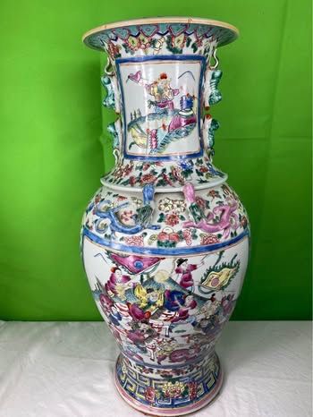 Large Chinese Heron Floral Ceramic Vase Circa, 1950's