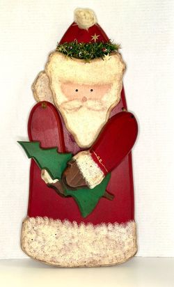 Vintage Hand-painted Folk Art Santa Claus Wooden Wall Hanging