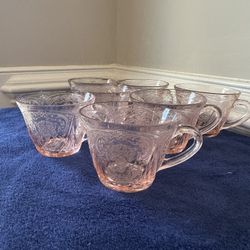 Hazel Atlas Pink Depression Glasses Royal Lace Cups 1(contact info removed) . (7) 