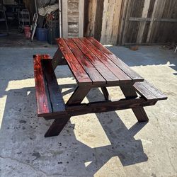 Handmade wooden picnic table