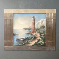 Cuadro De Playa En Olió Y  Madera Rústico