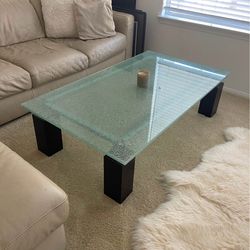 Architectural Cast Glass Coffee Table - Sculptural Contemporary Modern - Thick Texture
