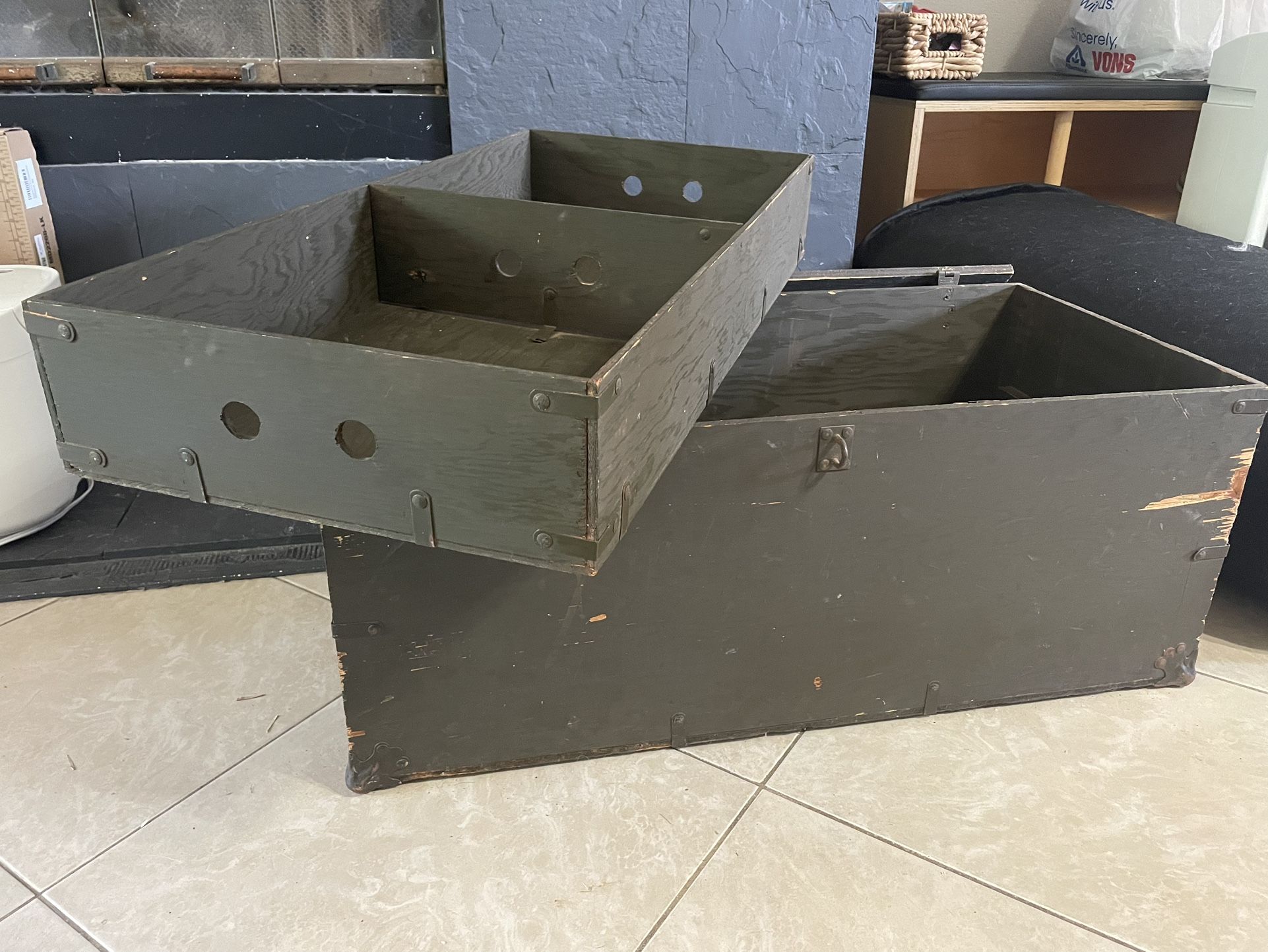 Vintage US Army Trunk - Large Footlocker Storage